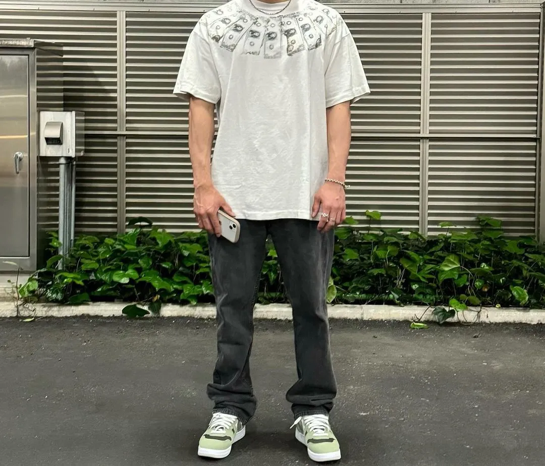 SAINT Mxxxxxx MONEY TEE/WHT dollar necklace, retro short-sleeved, off-white S-XL, ready-to-wear, washed and distressed, authentic level printing, correct accessories/with little angel logo